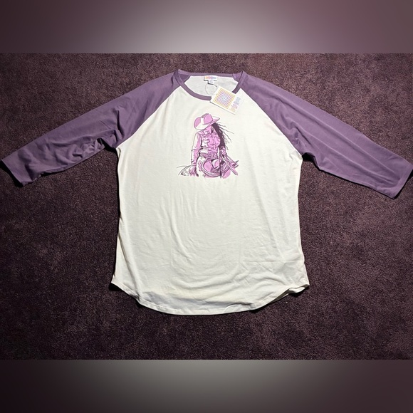 LuLaRoe Tops - LuLaRoe Lavender and Cream Graphic Raglan Tee